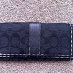 Vintage Coach Hamptons Black Signature Stripe Envelope Wallet Card Holder Clutch