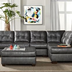 🇺🇸HUGE Blowout Furniture Sale!🇺🇸 Brand New Gray Sectional In Durable Faux Leather! $50 Down Takes It Home Today!