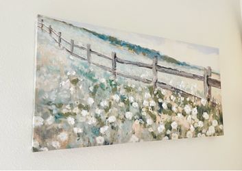 34” Canvas Oil Painting Turquoise Wildflowers