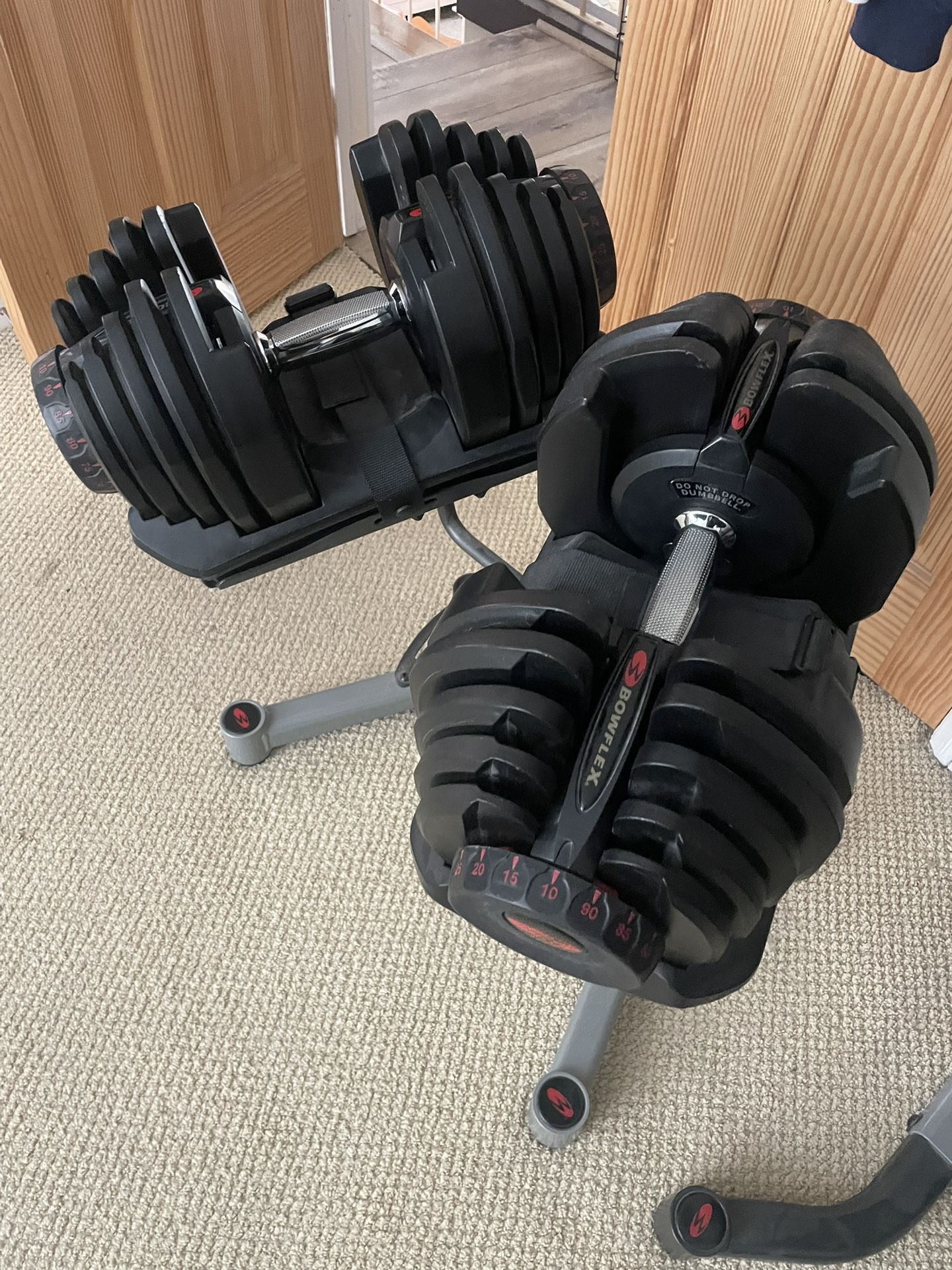 Adjustable Bowflex Dumbbells, Stand And Bench