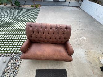 Pier 1 Imports - Brown Tufted Leather Loveseat Sofa