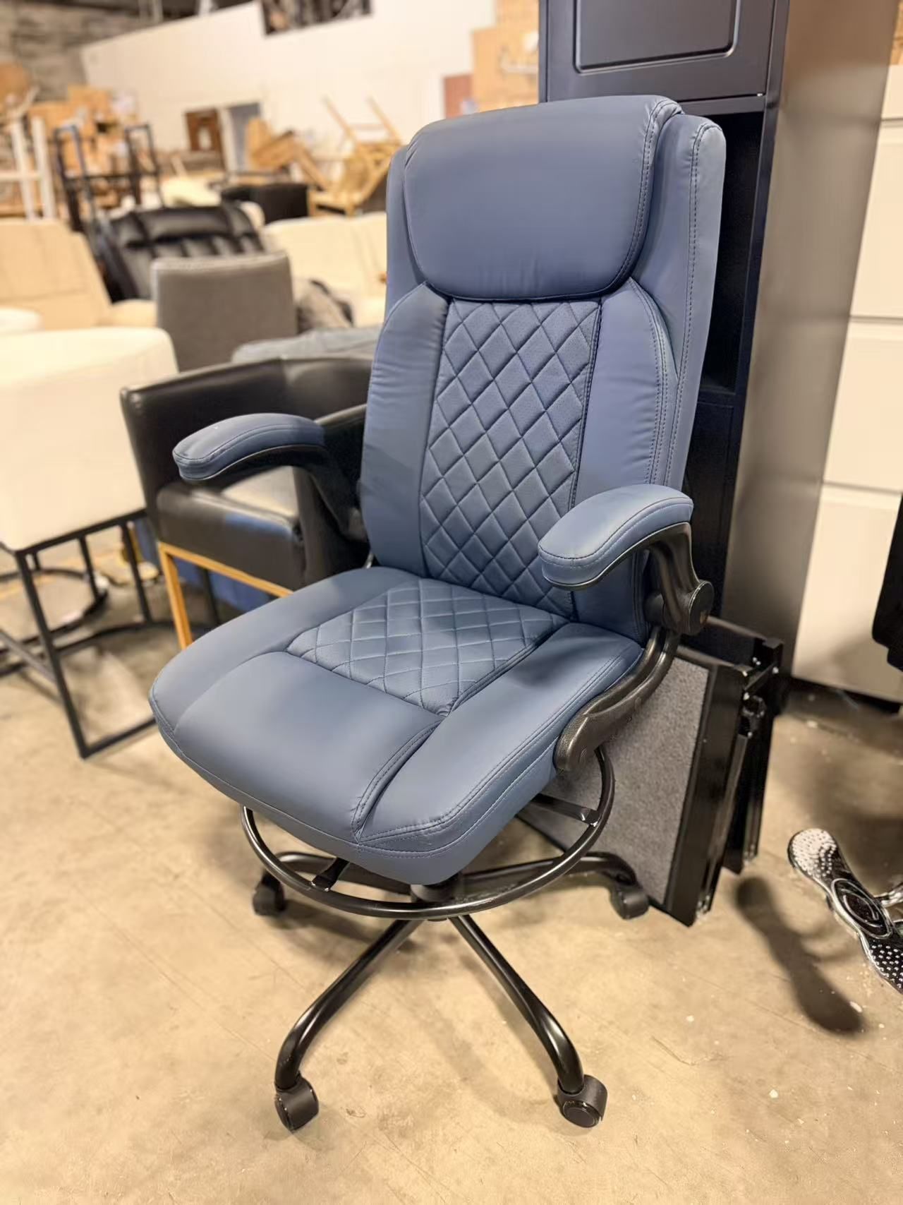 Leather Drafting Chair, Tall Office Chair for Standing Desk, blue  $80