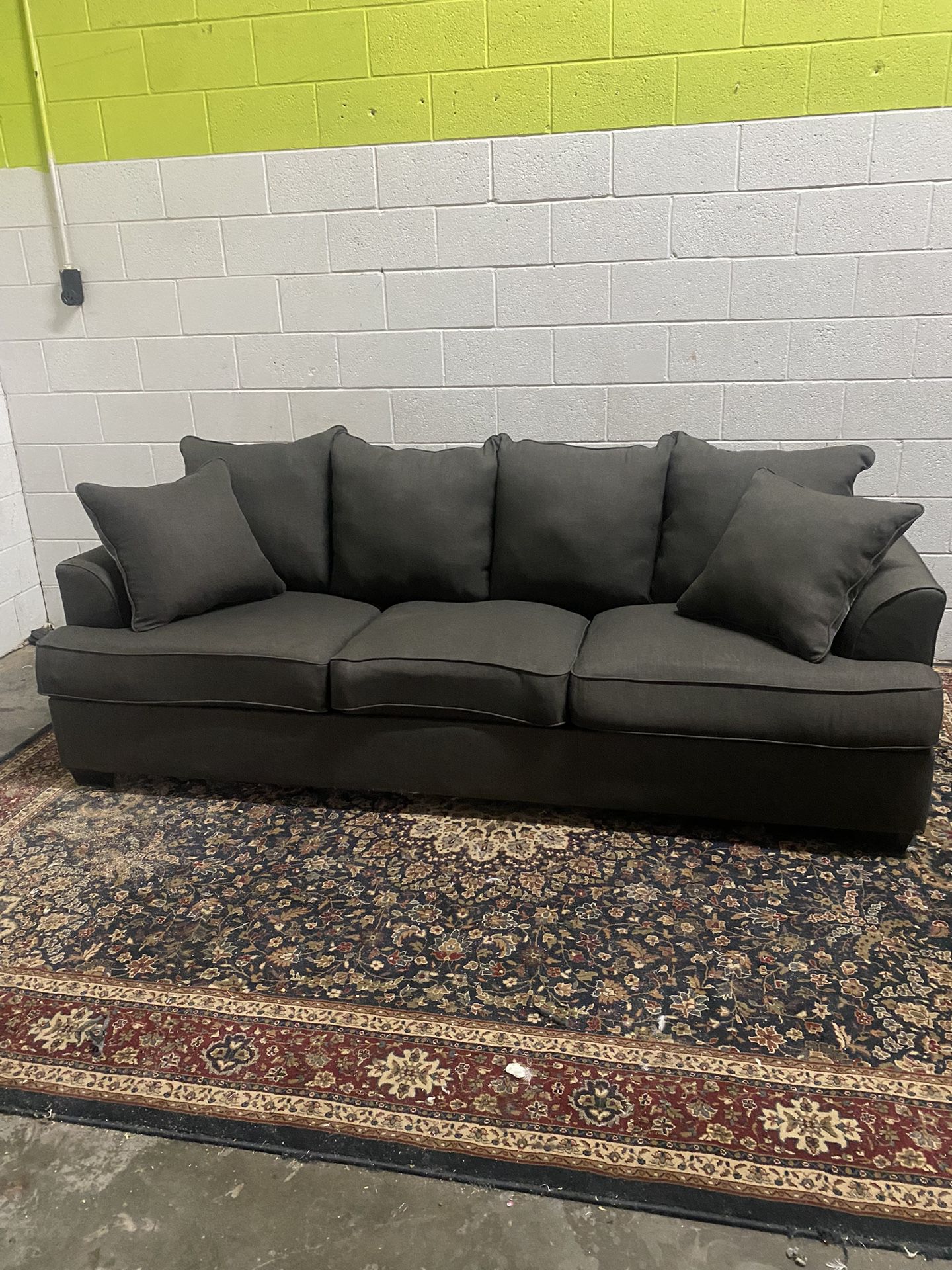 Grey Long Couch 3 1/2X8 1/2 w/ grey or mix Pillows