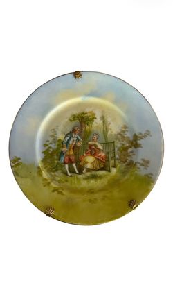 Antique Hand Painted Limoges W G Co Victorian Couple Portrait Plate Charger Mark