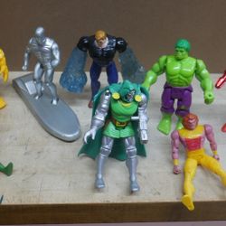  LOT 9 MARVEL FIGURINES THE THING SILVER SURFER DR DOOM IRON MEN THE HULK DEADPOOL & OTHERS   