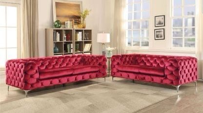 Brand New Red Velvet Sofa and Love Seat Set