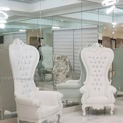 All White Leather Throne Chairs And Mosaic Diamond Panthers