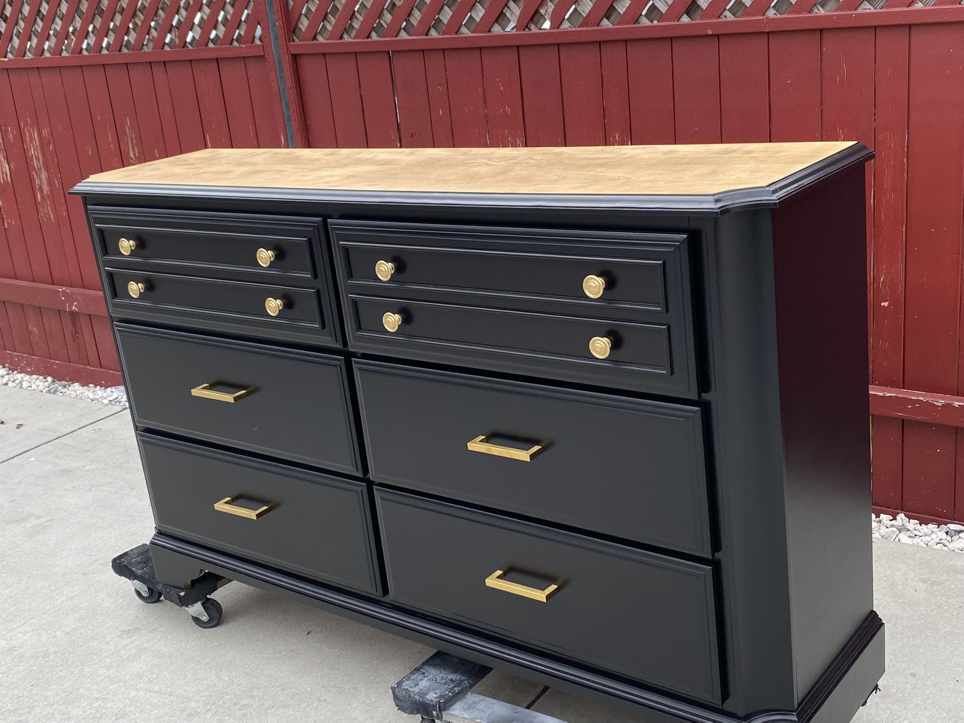 MCM BLACK 6 Drawer Wood Dresser Black With Gold