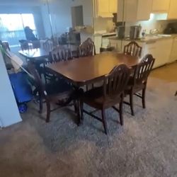 Dinning Room Table, Six Chairs, Extension 