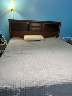 Wood Bookcase Headboard with Drawers