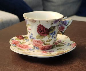 A Special Place Red/Pink Rose Demitasse Cup and Saucer Espresso Butterfly Handle Chintz 2003