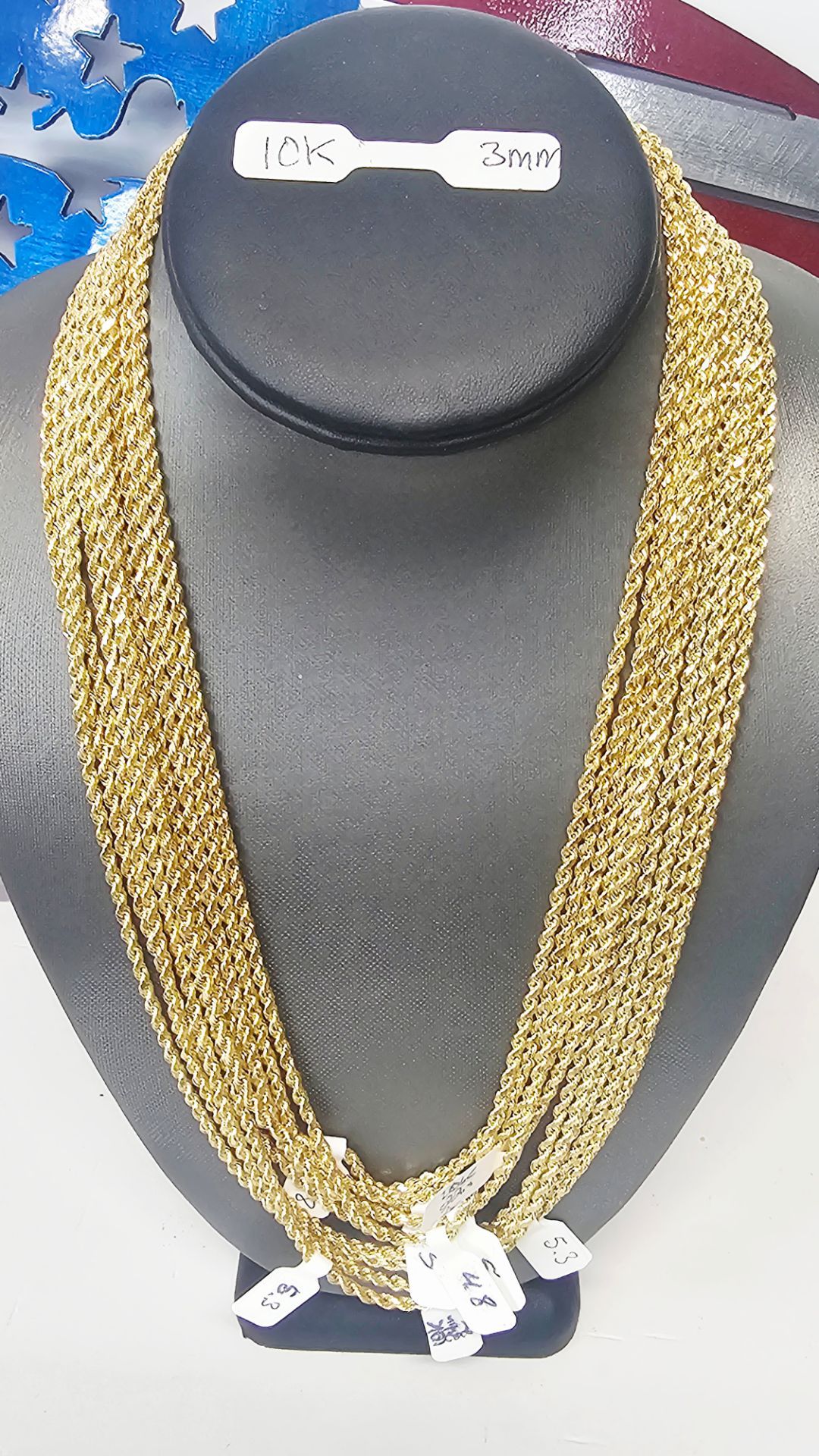 10k 22inch And 24inch 3mm Hollow Rope Chains