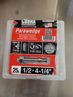 Parawedge 1/2"×4-1/4" Concrete Anchors (Qty 25)