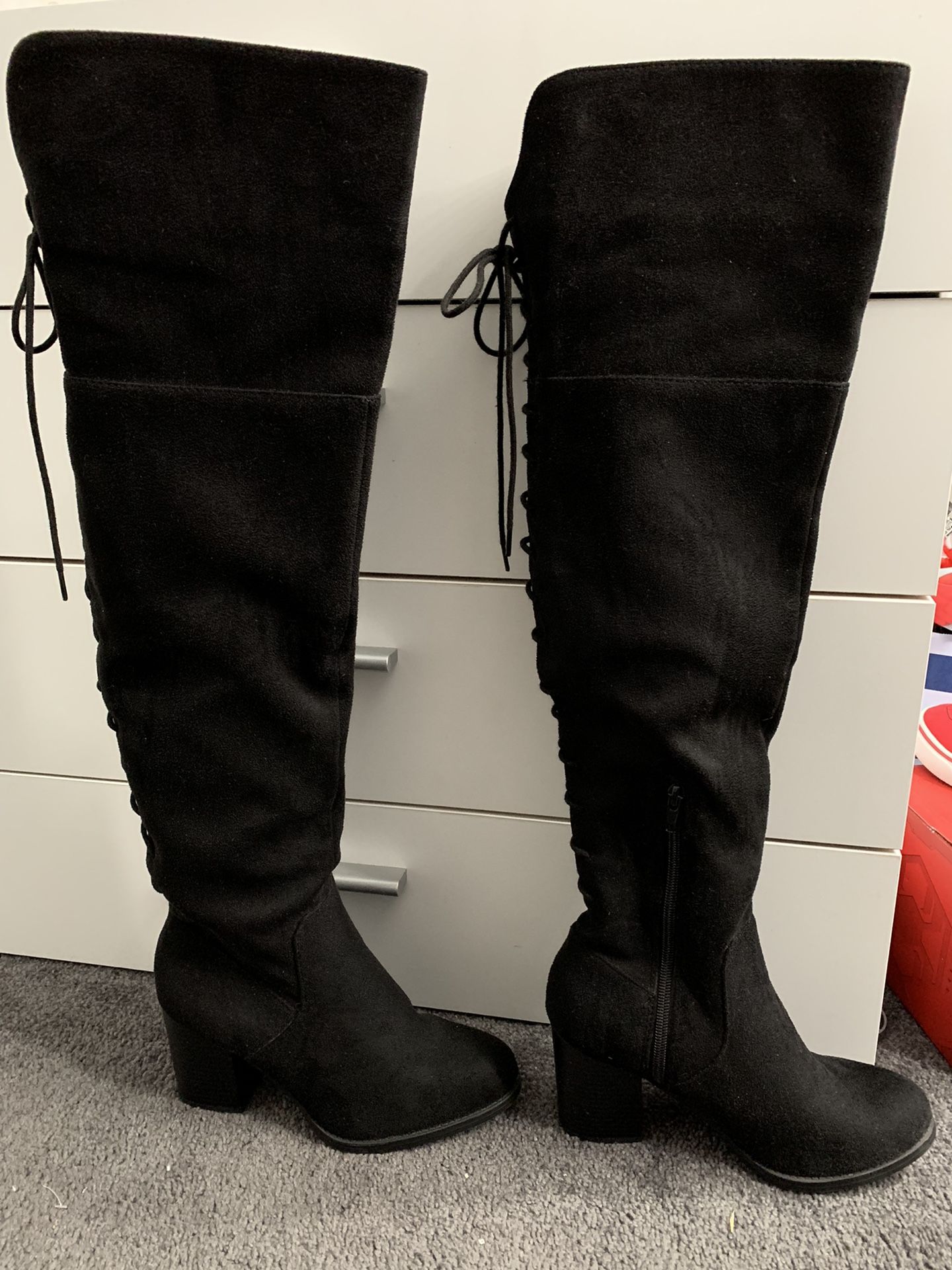 Suede Thigh High Heel Boots