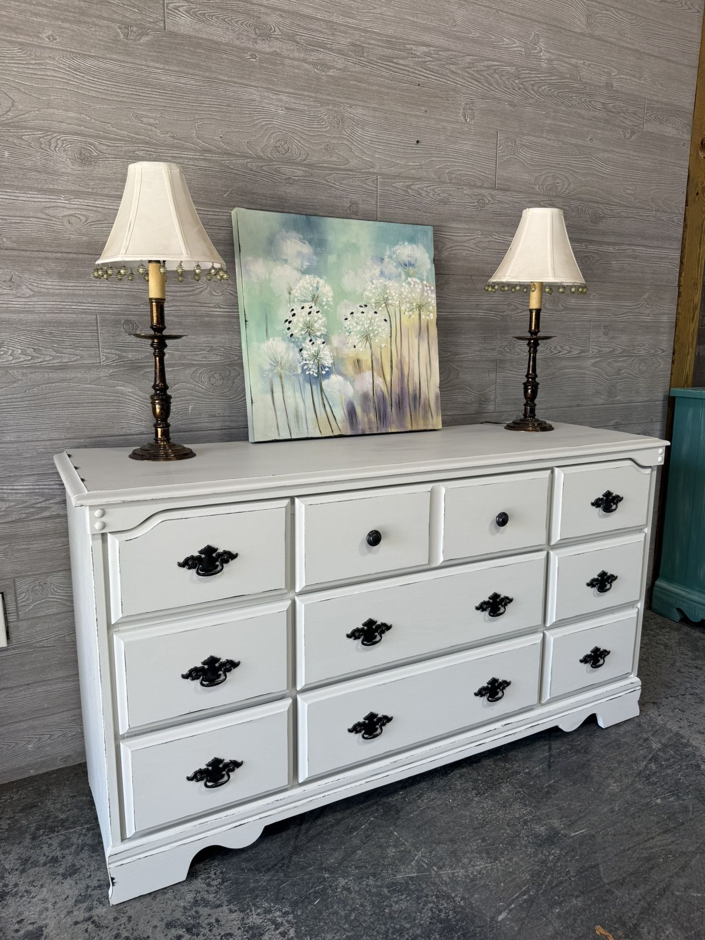 Farmhouse DRESSER — white distressed “Lark”/ other dresser nightstands available also