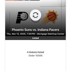 Suns Vs Pacers 4 Tickets 224 Row 5