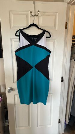 XL TEAL, WHITE, BLACK COLOR BLOCK DRESS