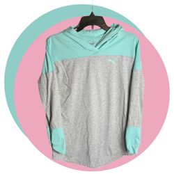 Puma Gray w Mint Blue Green Accents Active Wear Hoodie Wm S