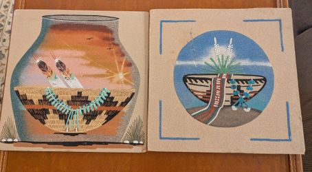 Southwestern Navajo Sand Paintings On Wood Set Of 2