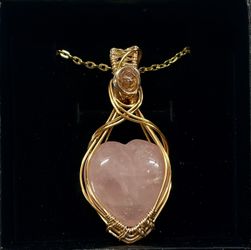 🌸 Rose Quartz Heart Pendant with Pink Crystal Accent