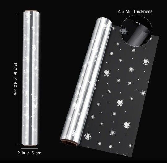 2 ROLLS Cellophane Wrap 40x3000cm 2.5Mil Thick White Snowflakes OPP Material NEW