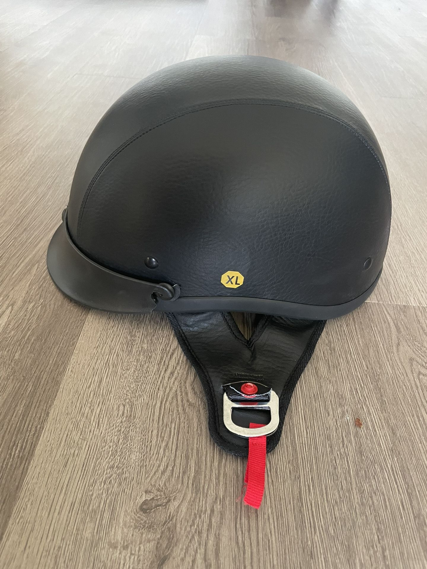 X-Large XL Half Helmet Novelty Leather Cover w/Visor, Black- Biker Motorcycle Chopper
