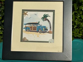 Framed Quilled Woody Beach Scene