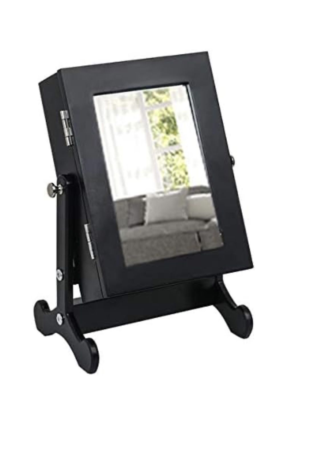 Small Mirror Jewelry Cabinet,Jewelry Storage Box Mini Table Tilting Jewelry Organizer,Black