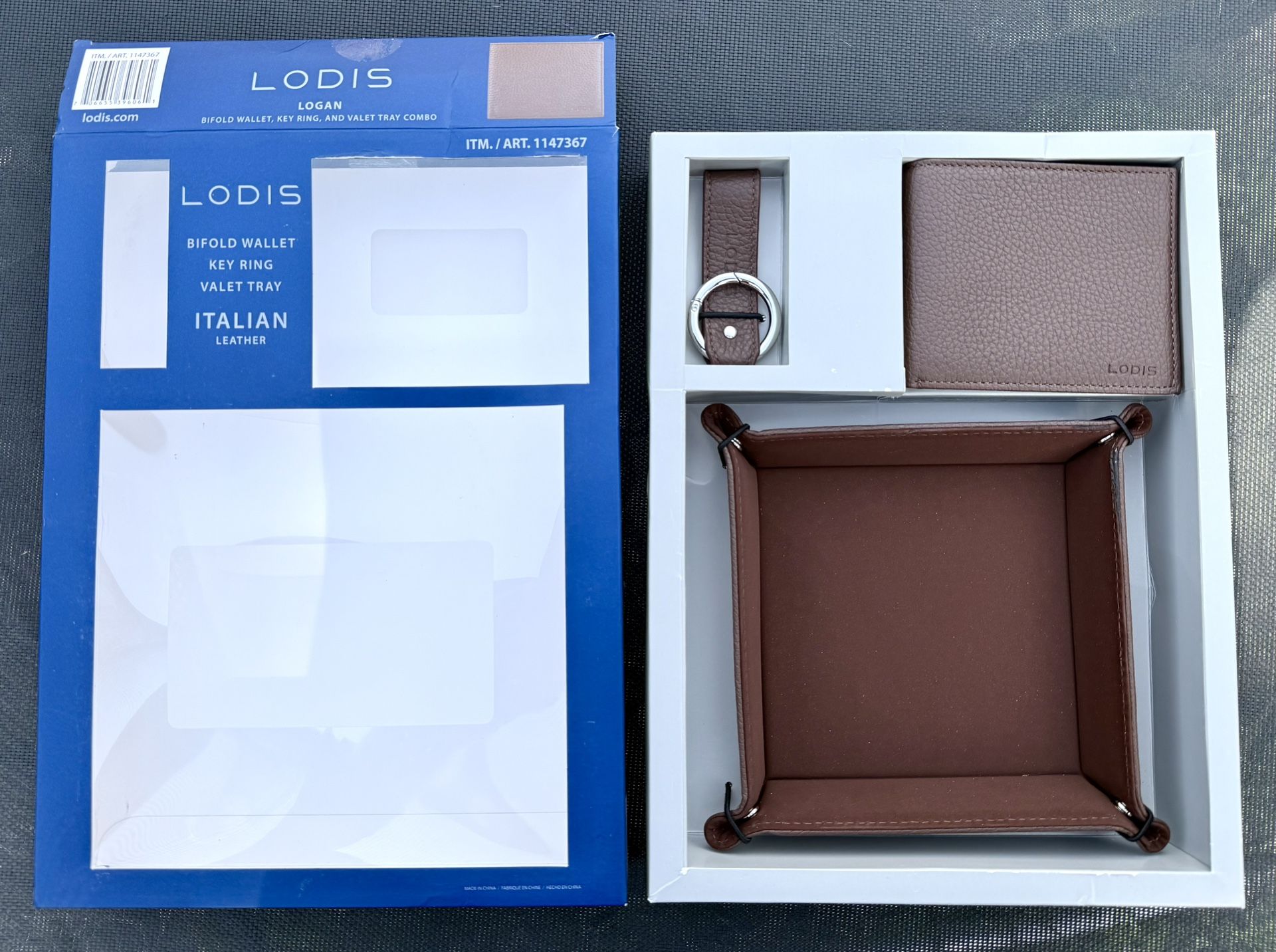 NEW - LODIS BIFOLD WALLET + KEY RING + VALET TRAY - ITALIAN LEATHER