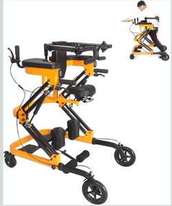 Rehabilitation Walker with Stand-Up Support, Height Adjustable 23-51 in Hemi Walker, 330 lbs Capacity, 4-Wheel Mobility Aid for Adults (Yellow)