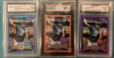 3x 2012 Topps Chrome Nick Foles Refractor Rookies! Orange, Purple, Blue Wave! Gem Mint 10 📈