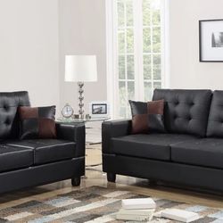 Vega Black Faux Leather Sofa & Loveseat