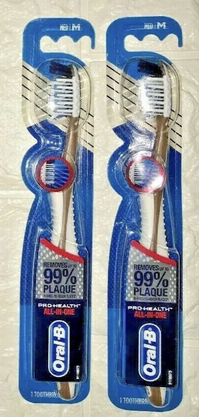 Lot Of 2 Oral-B Pro Health All in One Medium Med Toothbrush 99% Plaque Removal