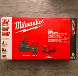 $75 Firm!! Milwaukee M12 12-Volt Lithium-Ion 4.0 Ah and 2.0 Ah Battery Packs and Charger Starter Kit 48-59-2424 Milwaukee M12 Batteries