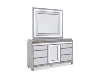 Glamour Gray 9 Drawer Dresser & Mirror ( Bobs Discount Furniture ) USED!!!! Willing To Negotiation
