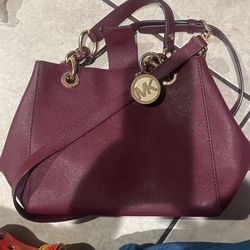 Selling Burgundy With Gold Michael Kors Crossbody