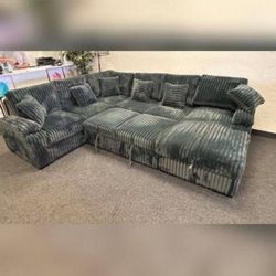 123'In Wide Plush Gray corduroy sectional pull out sofa bed sleeper sofa