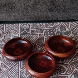 Vintage Carved Wood Salad Bowl Set, 3 Piece Teak Wood Salad Bowls, Carved Bowls with Flower