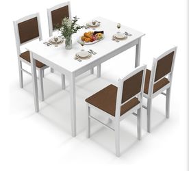 5-Piece Dining Table Set – White & Brown