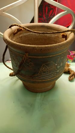 Handmade Stoneware Pottery Bucket with Rope Handle