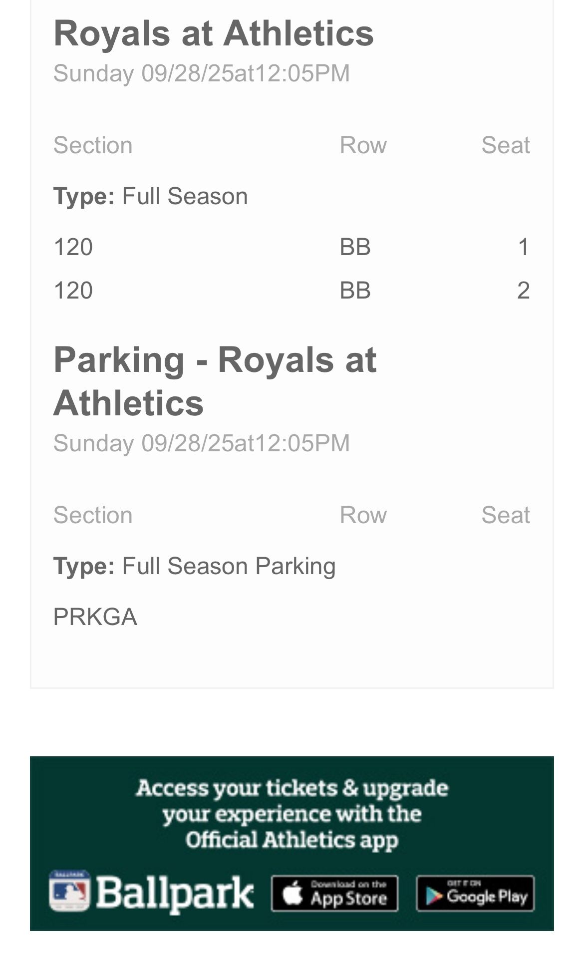 A’s Tickets VIP 