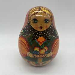 Vintage Russian Matryoshka Roly Poly  Doll Musical. Handmade 