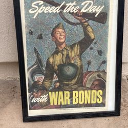 Rare Abbot Labs WWII mini military poster Speed The Day War Bonds artwork 