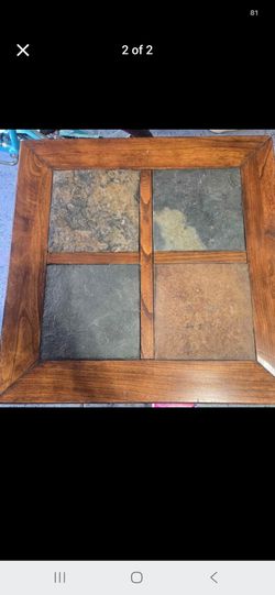 Wood and Slate Tile Top Table