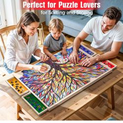 Puzzle Board with Drawers and Cover Rotatable 360-Degree Wheels 1000 Pieces Lightweight Portable Wooden Puzzle Table for Adults Kids 30'' x 22''