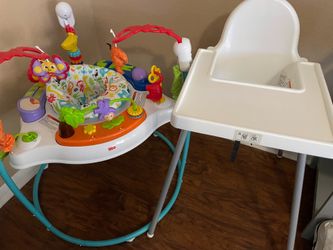 $45 for both: Fisher Price Jumper and IKEA high chair