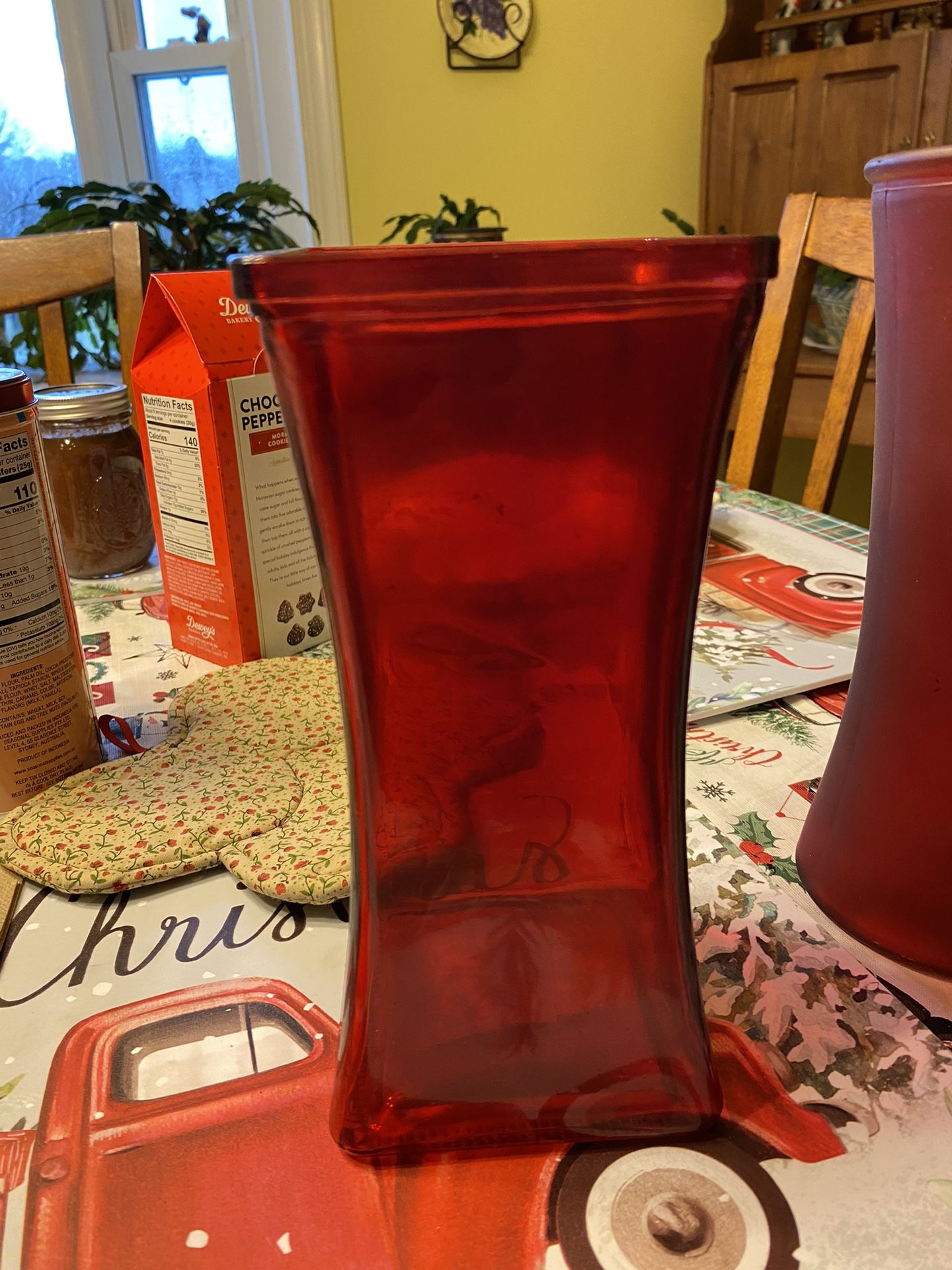 Red Tapered Square Glass Vase