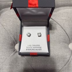 Set Of 2.5 Ct White Sapphire Earrings. Sterling Silver. New. 