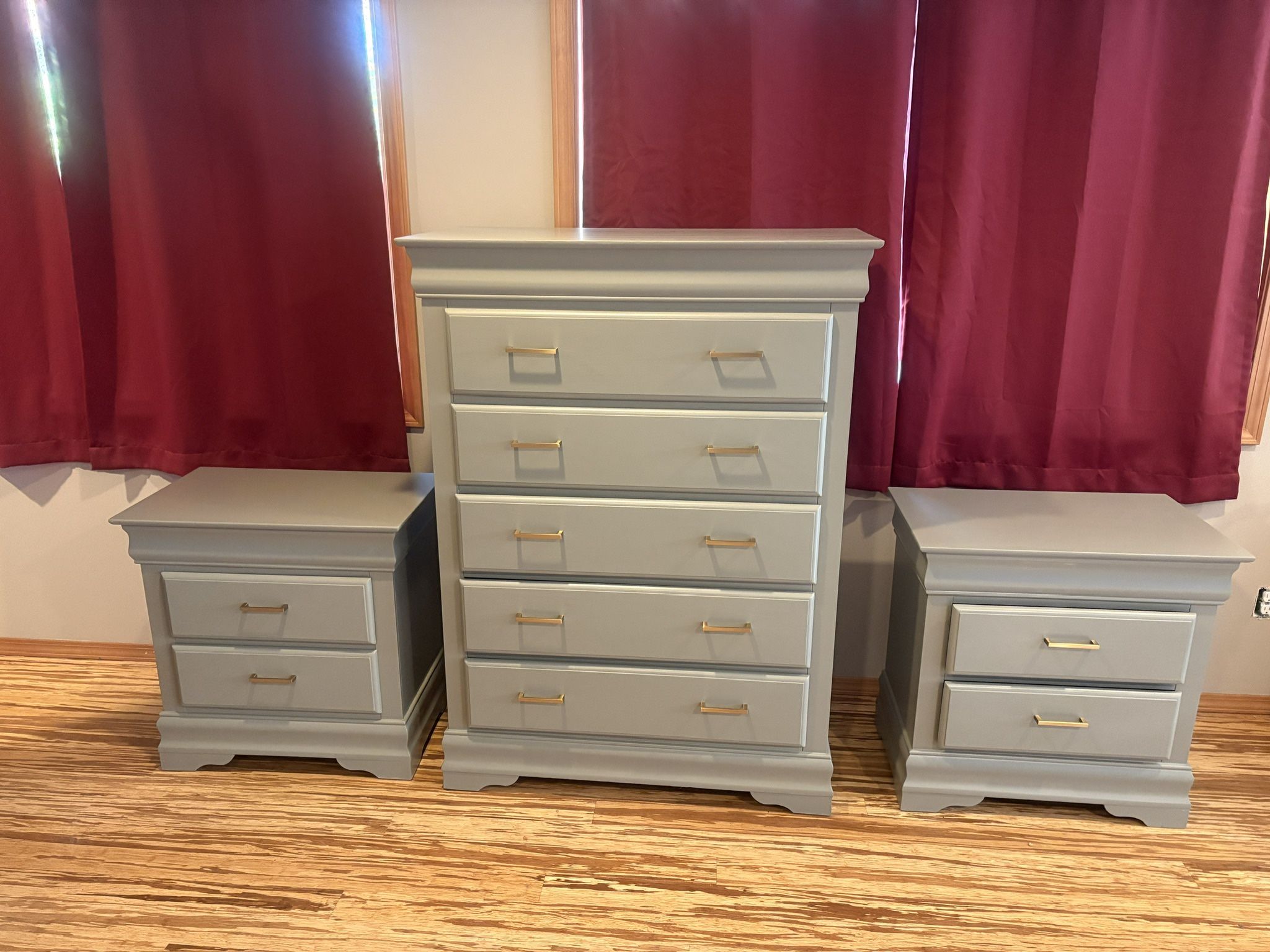 All Wood Dresser With Matching Side Tables 
