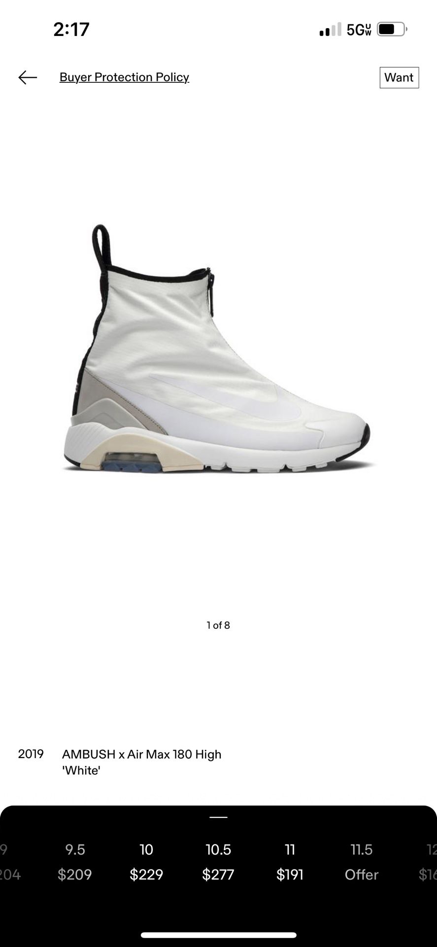 Nike X Ambush Air Max 180 High White (size 10)